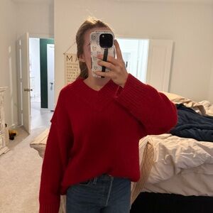 Wild Fable Medium oversized Cozy Red V-Neck Sweater
